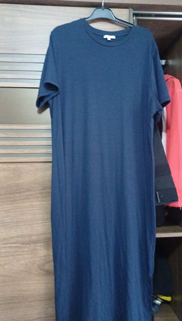 Lacivert Saten Görünümlü Hamile Midi Elbise - Görsel 3