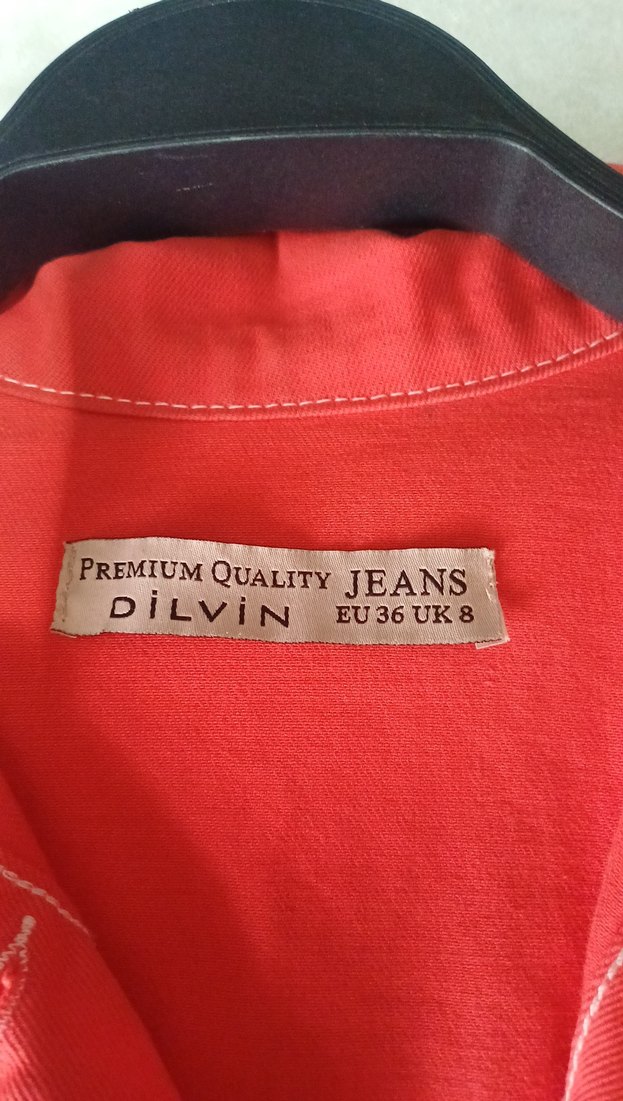 Düğmeli Kırmızı Mini Denim Ceket - Görsel 2