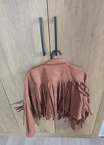 Püsküllü Kahverengi Süet Kadın Ceket - Görsel 4