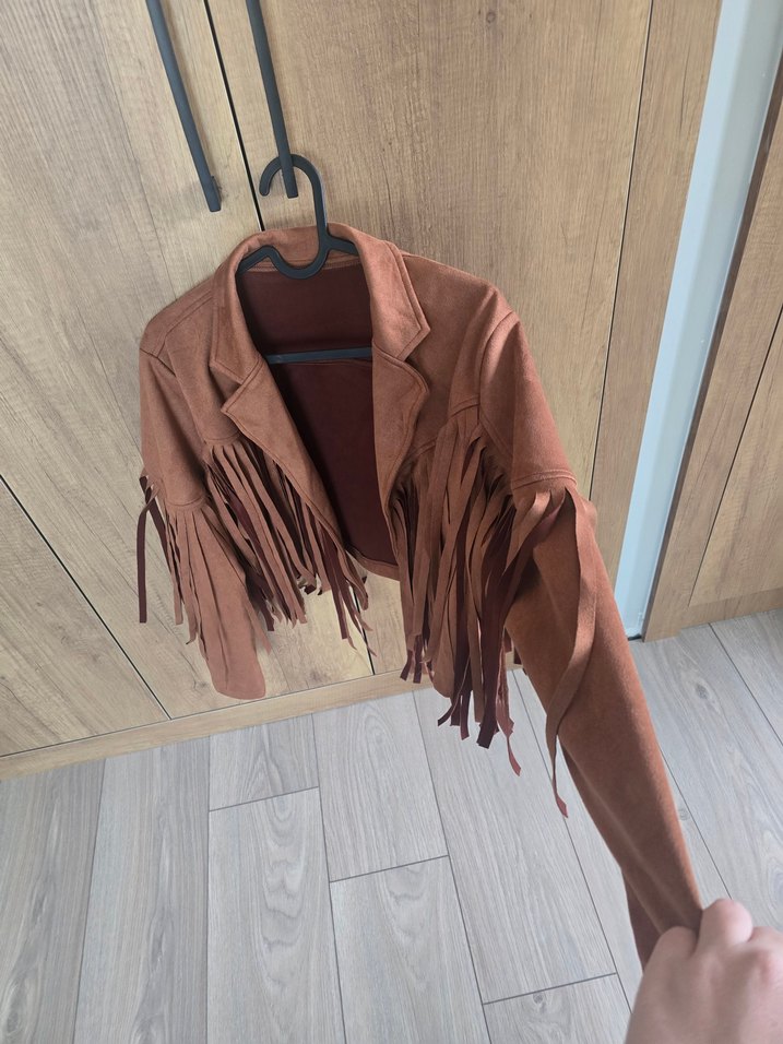 Püsküllü Kahverengi Süet Kadın Ceket - Görsel 3