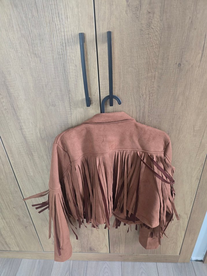 Püsküllü Kahverengi Süet Kadın Ceket - Görsel 4