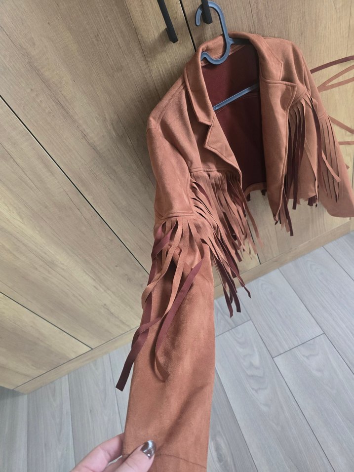 Püsküllü Kahverengi Süet Kadın Ceket - Görsel 2