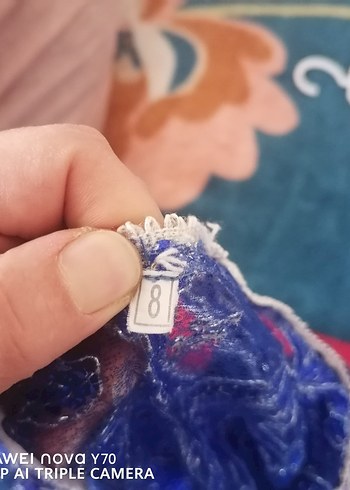 Mavi Nakışlı Uzun Straplez Bohem Elbise - Görsel 4