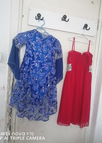 Mavi Nakışlı Uzun Straplez Bohem Elbise - Görsel 2