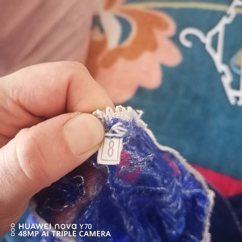 Mavi Nakışlı Uzun Straplez Bohem Elbise - Görsel 4