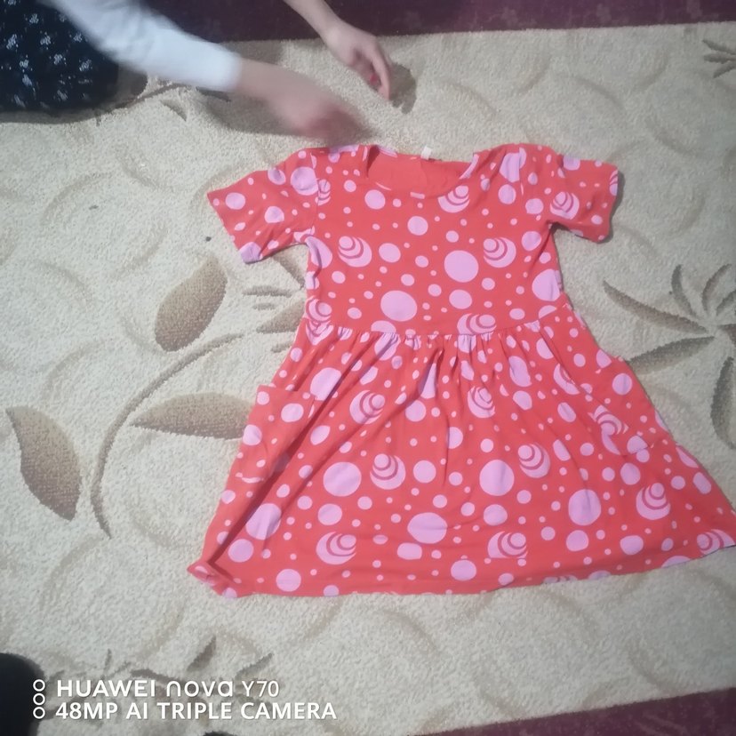 Kız Çocuk Pembe Çilek Desenli Elbise - Görsel 4