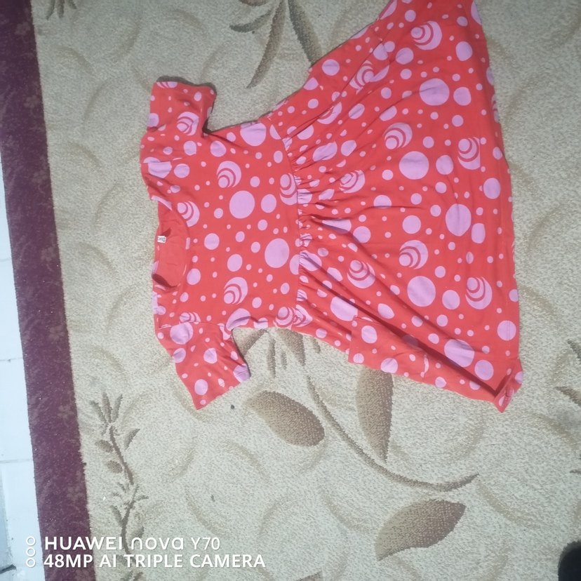 Kız Çocuk Pembe Çilek Desenli Elbise - Görsel 3