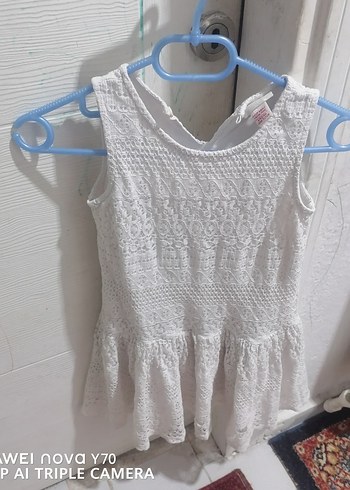 Kız Çocuk Beyaz Askılı Pamuklu Elbise - Görsel 3