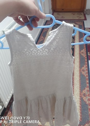 Kız Çocuk Beyaz Askılı Pamuklu Elbise - Görsel 2