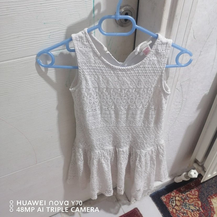 Kız Çocuk Beyaz Askılı Pamuklu Elbise - Görsel 3