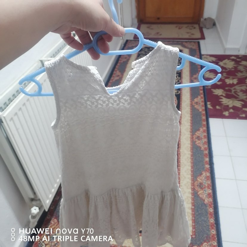 Kız Çocuk Beyaz Askılı Pamuklu Elbise - Görsel 2