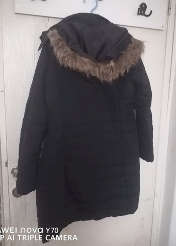 Siyah Uzun Kadın Mont Kürklü - Görsel 2