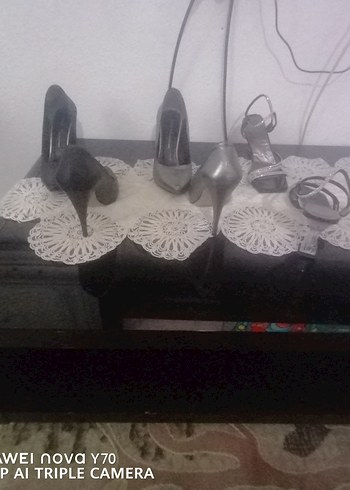 Gri Dantel Detaylı Stiletto Kadın Abiye Ayakkabı - Görsel 3