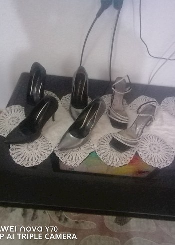 Gri Dantel Detaylı Stiletto Kadın Abiye Ayakkabı - Görsel 2