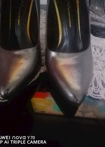 Gri Dantel Detaylı Stiletto Kadın Abiye Ayakkabı - Görsel 6