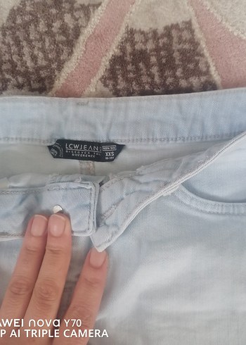 Bağlama Desenli Bej Midi Kot Etek - Görsel 2