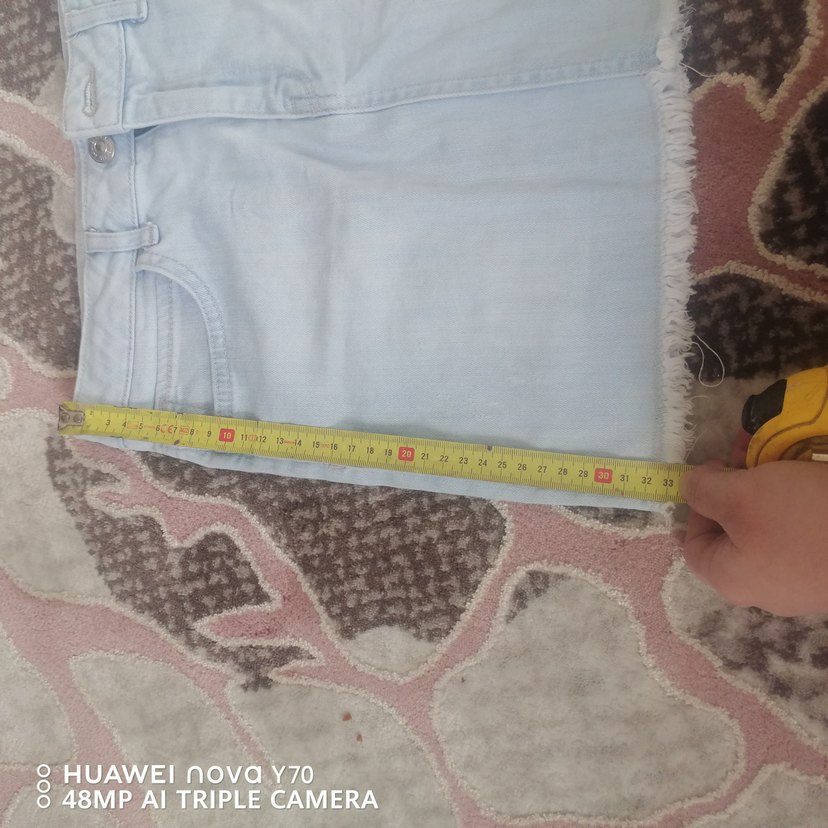 Bağlama Desenli Bej Midi Kot Etek - Görsel 5