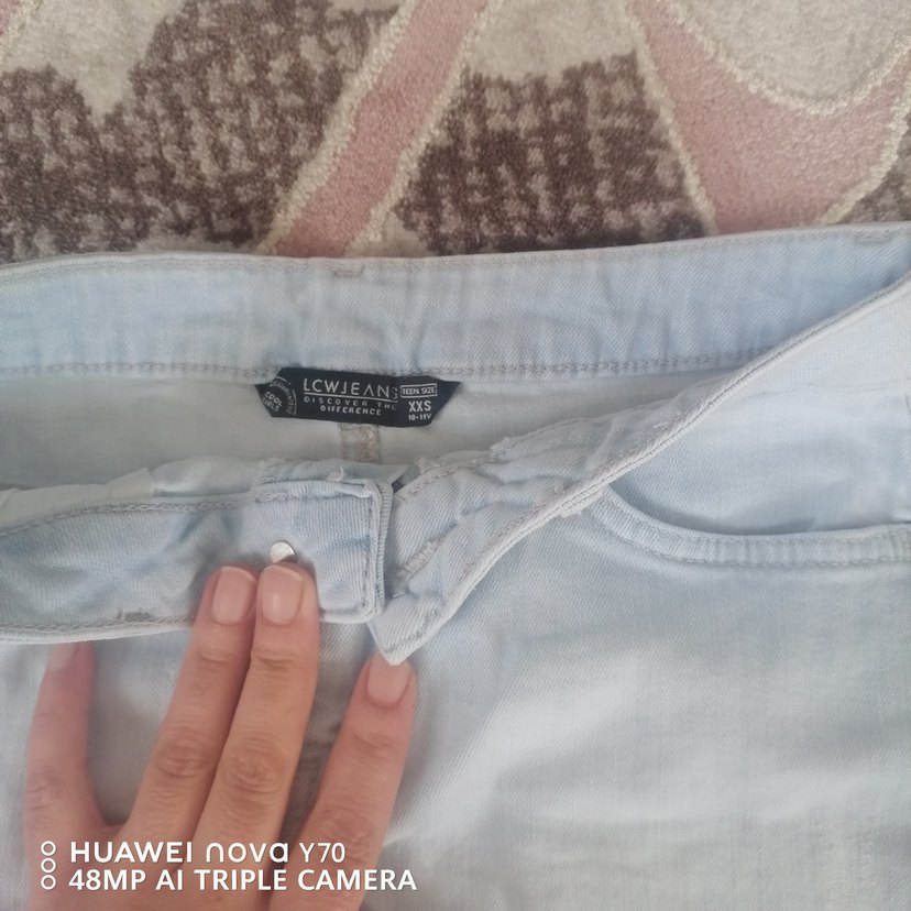 Bağlama Desenli Bej Midi Kot Etek - Görsel 2