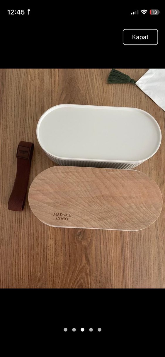 Ahşap Kapaklı Beyaz Yiyecek Kabı - Görsel 3