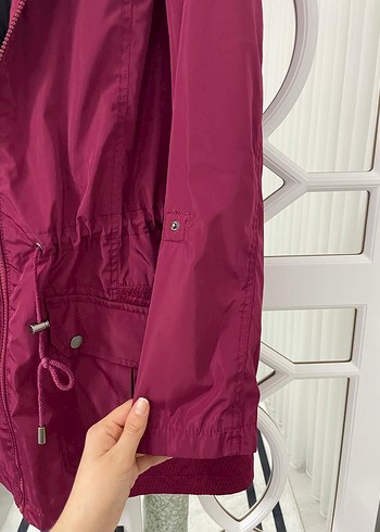Bordo Kapüşonlu Fermuarlı Kadın Ceket - Görsel 6