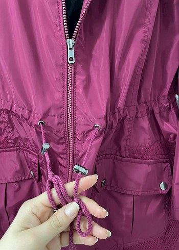 Bordo Kapüşonlu Fermuarlı Kadın Ceket - Görsel 4