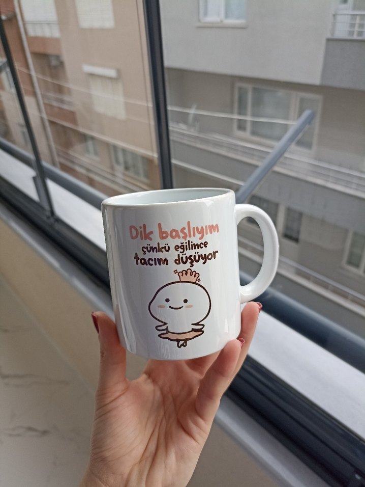 Beyaz Baskılı Seramik Kupa - Görsel 2