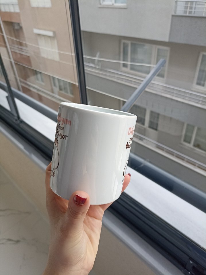 Beyaz Baskılı Seramik Kupa - Görsel 4