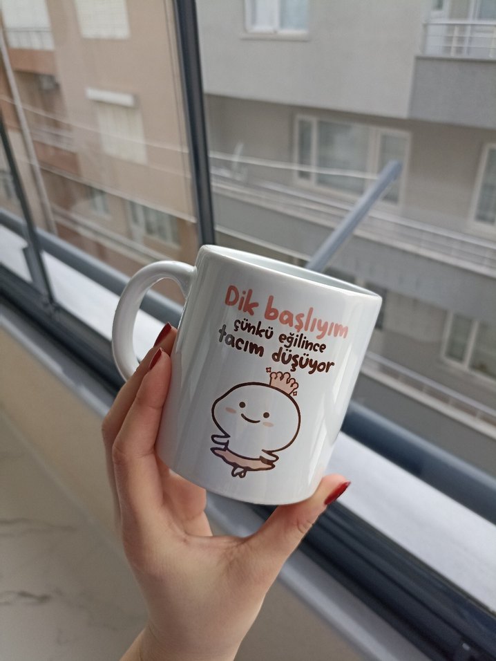 Beyaz Baskılı Seramik Kupa - Görsel 5