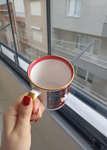 Renkli Kırmızı Desenli Seramik Kupa - Görsel 6