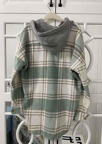Gri Ekoseli Kapüşonlu Kadın Gömlek - Görsel 4