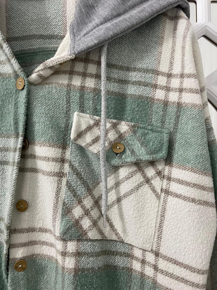 Gri Ekoseli Kapüşonlu Kadın Gömlek - Görsel 2