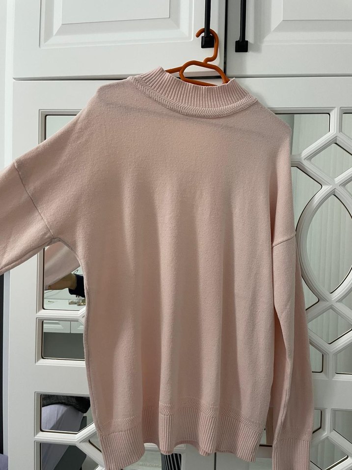 Pudra pembesi Kadın Boğazlı Triko Kazak - Görsel 4