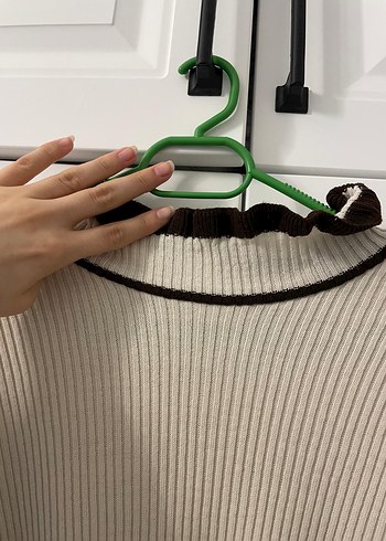 Bej İnce Fitilli Boğazlı Triko Kazak - Görsel 2