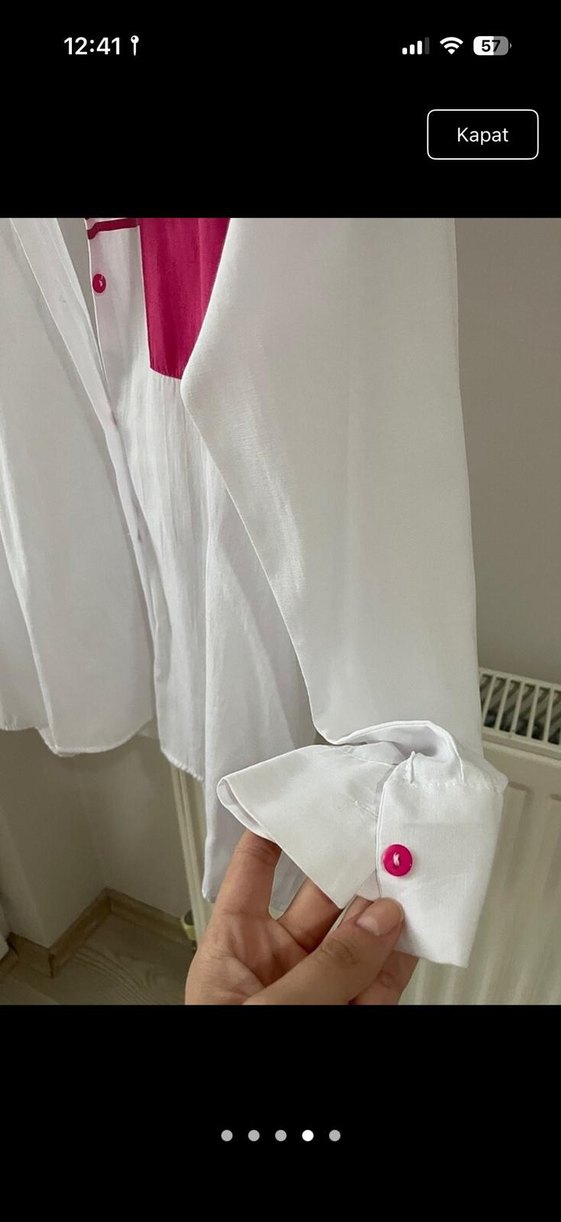 Düğmeli Beyaz Kadın Gömlek - Görsel 4