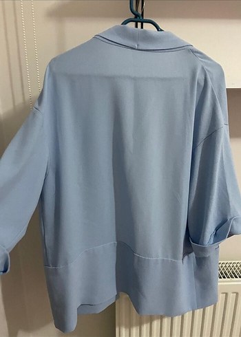 Pastel Mavi Kadın Salaş Midi Blazer - Görsel 2