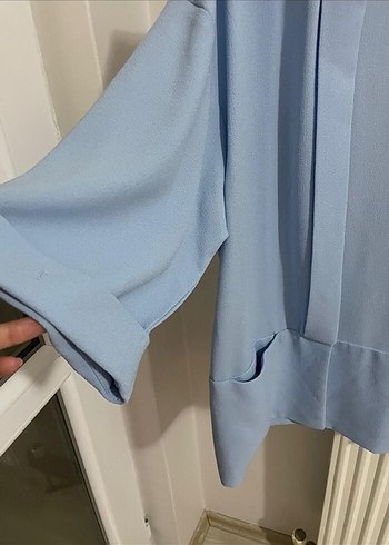 Pastel Mavi Kadın Salaş Midi Blazer - Görsel 3