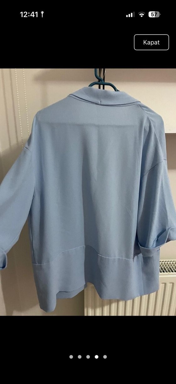 Pastel Mavi Kadın Salaş Midi Blazer - Görsel 2