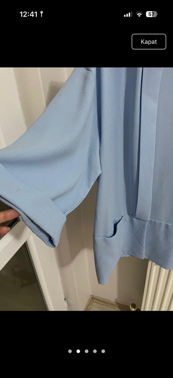 Pastel Mavi Kadın Salaş Midi Blazer - Görsel 3