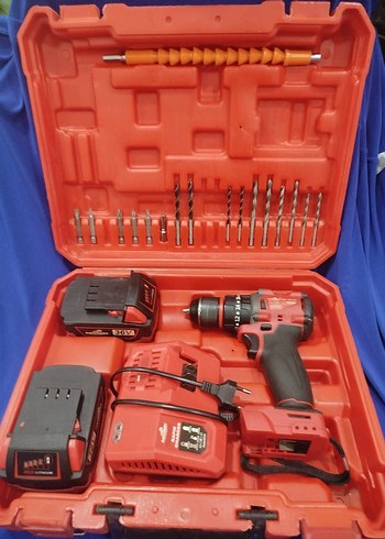 Kırmızı Kablosuz Matkap Seti ve Aksesuarları - Görsel 5