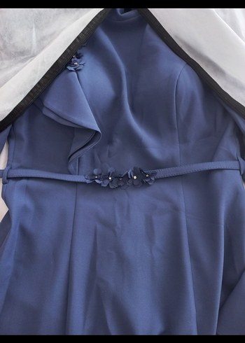 Uzun Kollu Mavi Nakışlı Abiye Elbise - Görsel 3