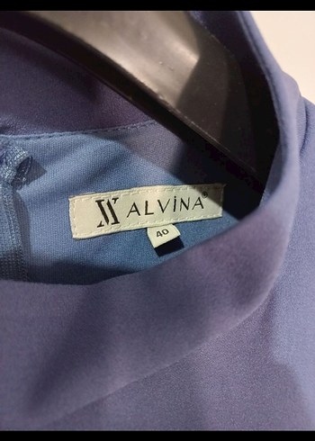 Uzun Kollu Mavi Nakışlı Abiye Elbise - Görsel 4