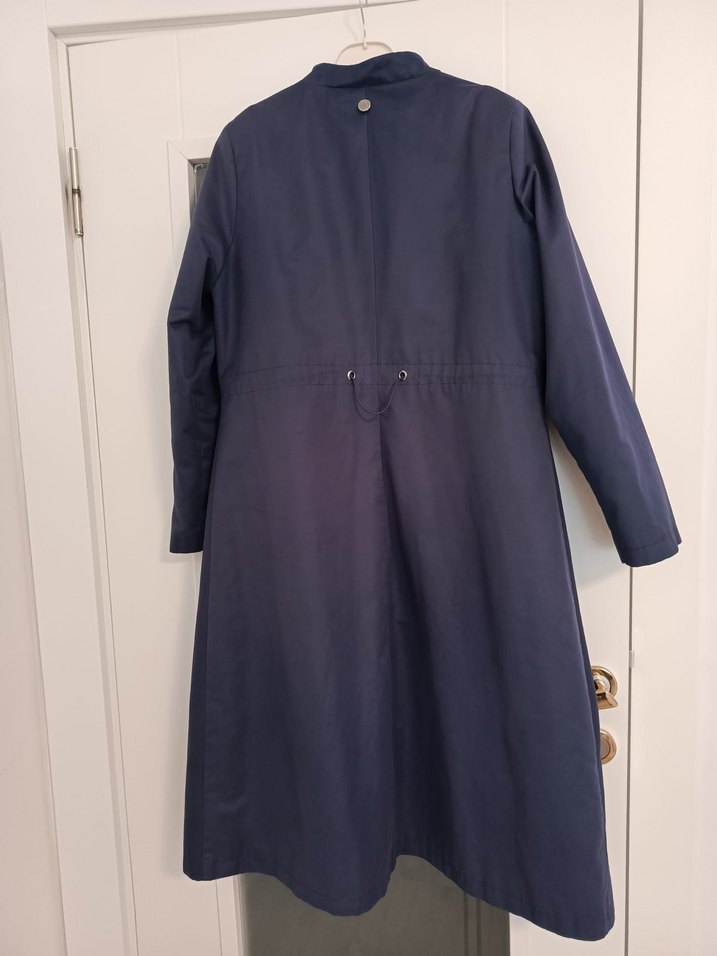 Düğmeli Lacivert Uzun Trençkot - Görsel 3