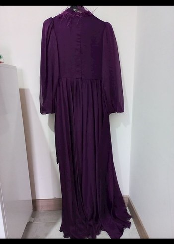 Mor Uzun Kollu Drapeli Kadın Abiye Elbise - Görsel 4