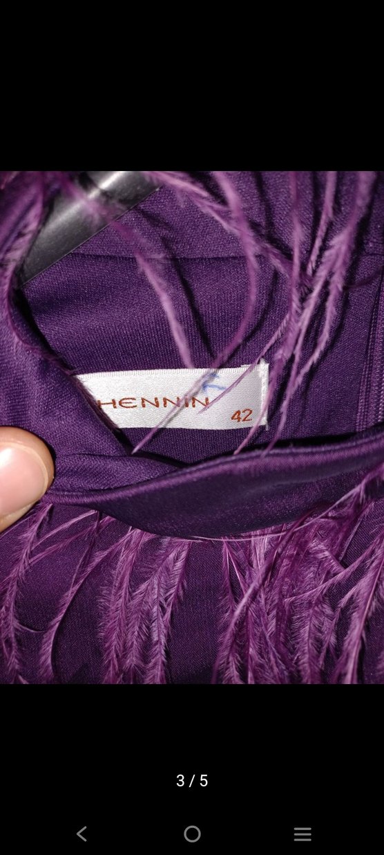 Mor Uzun Kollu Drapeli Kadın Abiye Elbise - Görsel 3