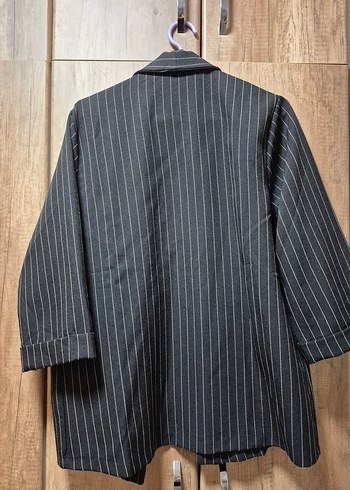Kadın Çizgili Siyah Normal Kesim Ceket - Görsel 3