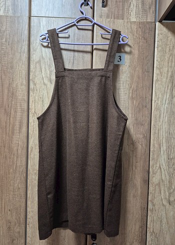 Düğmeli Kahverengi Mini Jile Dokuma Elbise - Görsel 2