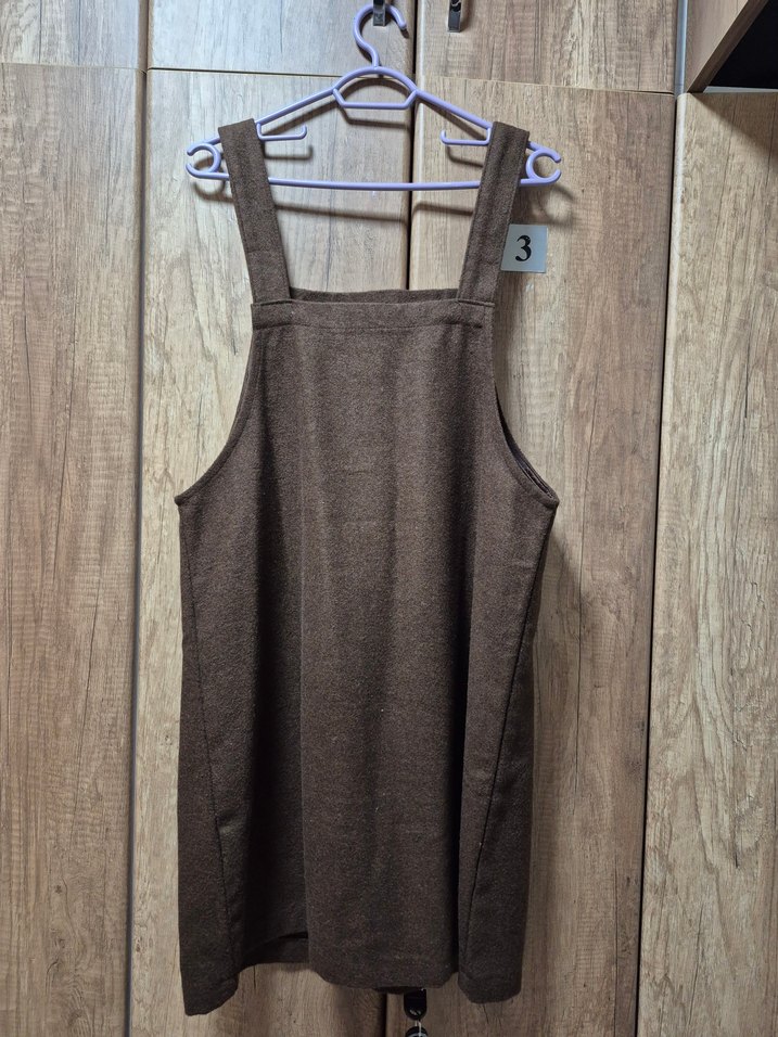 Düğmeli Kahverengi Mini Jile Dokuma Elbise - Görsel 2