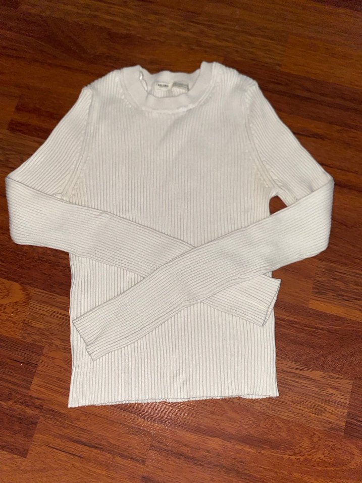 Beyaz İnce Örgü Kadın Triko Kazak - Görsel 2