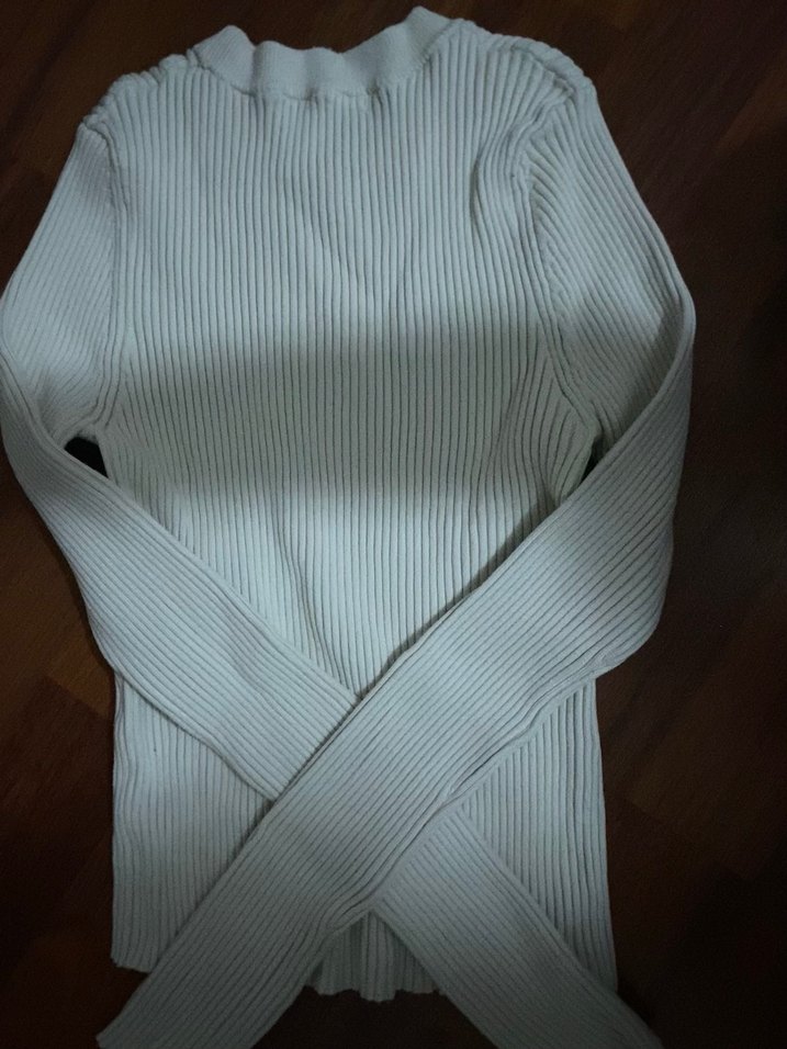 Beyaz İnce Örgü Kadın Triko Kazak - Görsel 4