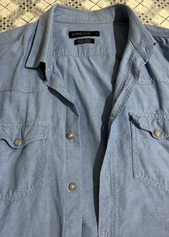 Düğmeli Mavi Erkek Denim Gömlek - Görsel 2